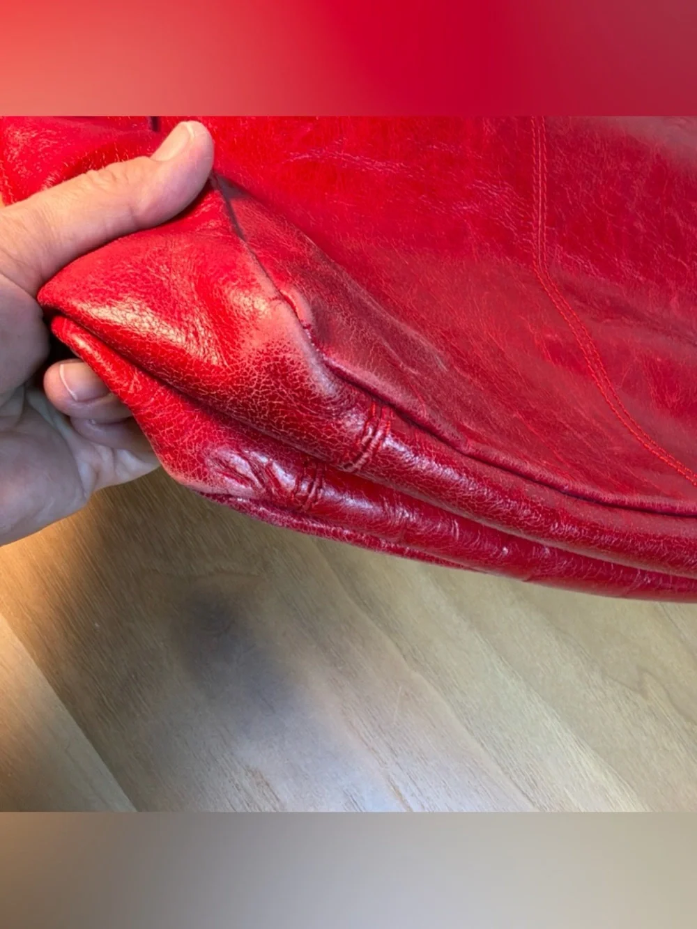 Ellington Red Patent Leather Tote Hobo‎ Shoulder Bag Distressed Large 16x13x4”